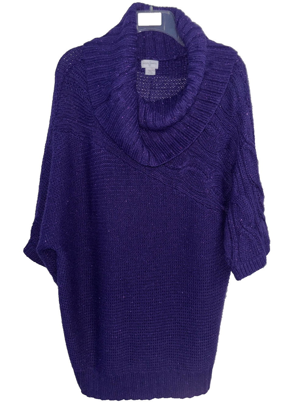 Jaclyn Smith Purple Shimmer Cowl Neck Sweater Womens XXL Short Sleeve Tunic EUC